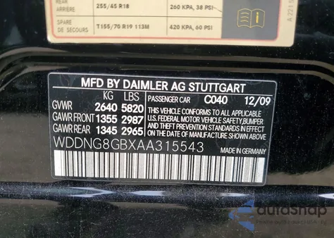 2010 Mercedes-Benz S 550 4Matic z USA, uszkodzony, nr VIN WDDNG8GBXAA315543